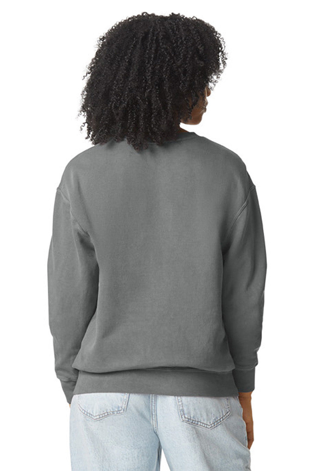 Comfort Colors 1466 Mens Garment Dyed Fleece Crewneck Sweatshirt Grey Model Back