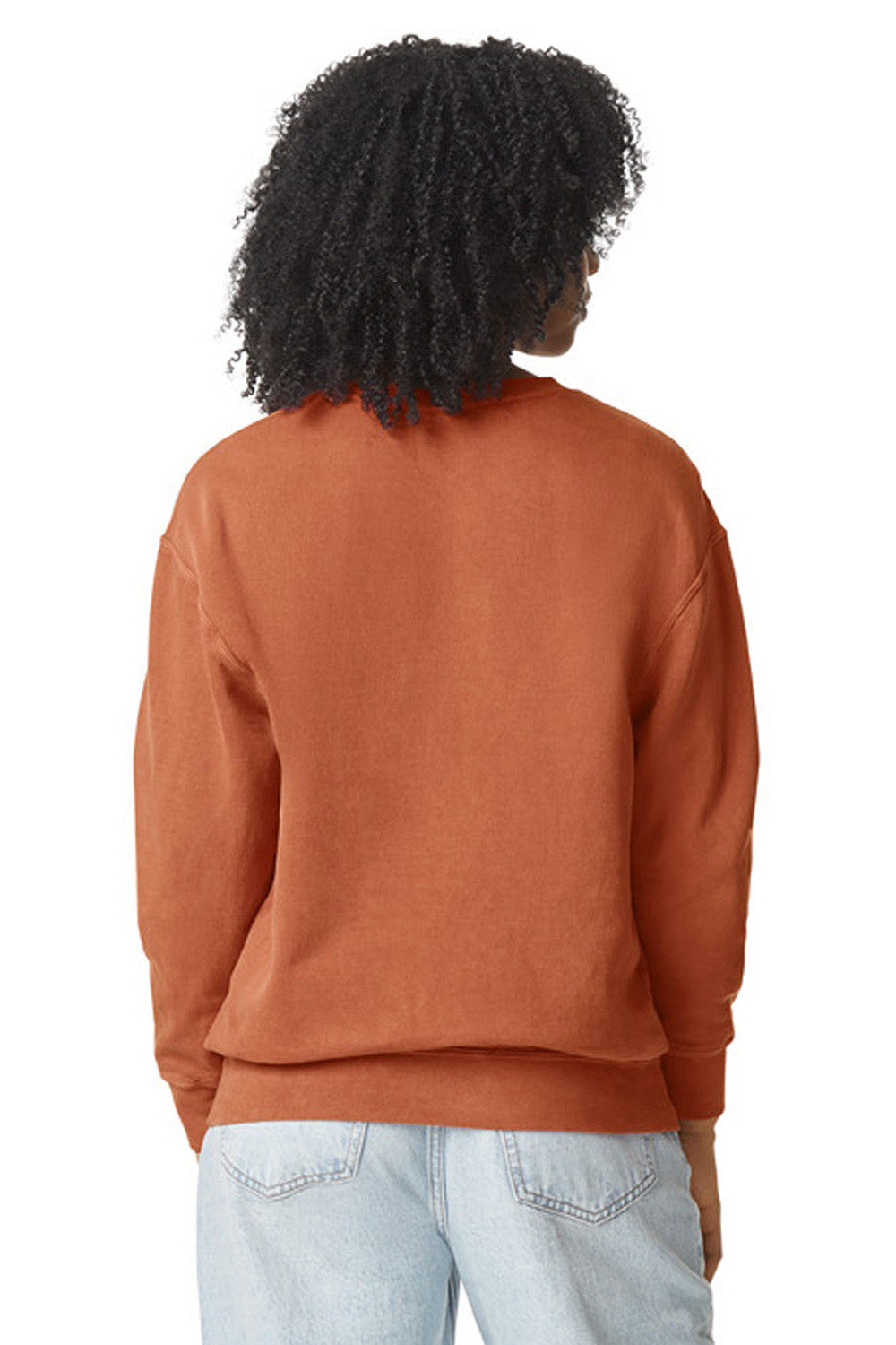 Comfort Colors 1466 Mens Garment Dyed Fleece Crewneck Sweatshirt Yam Orange Model Back
