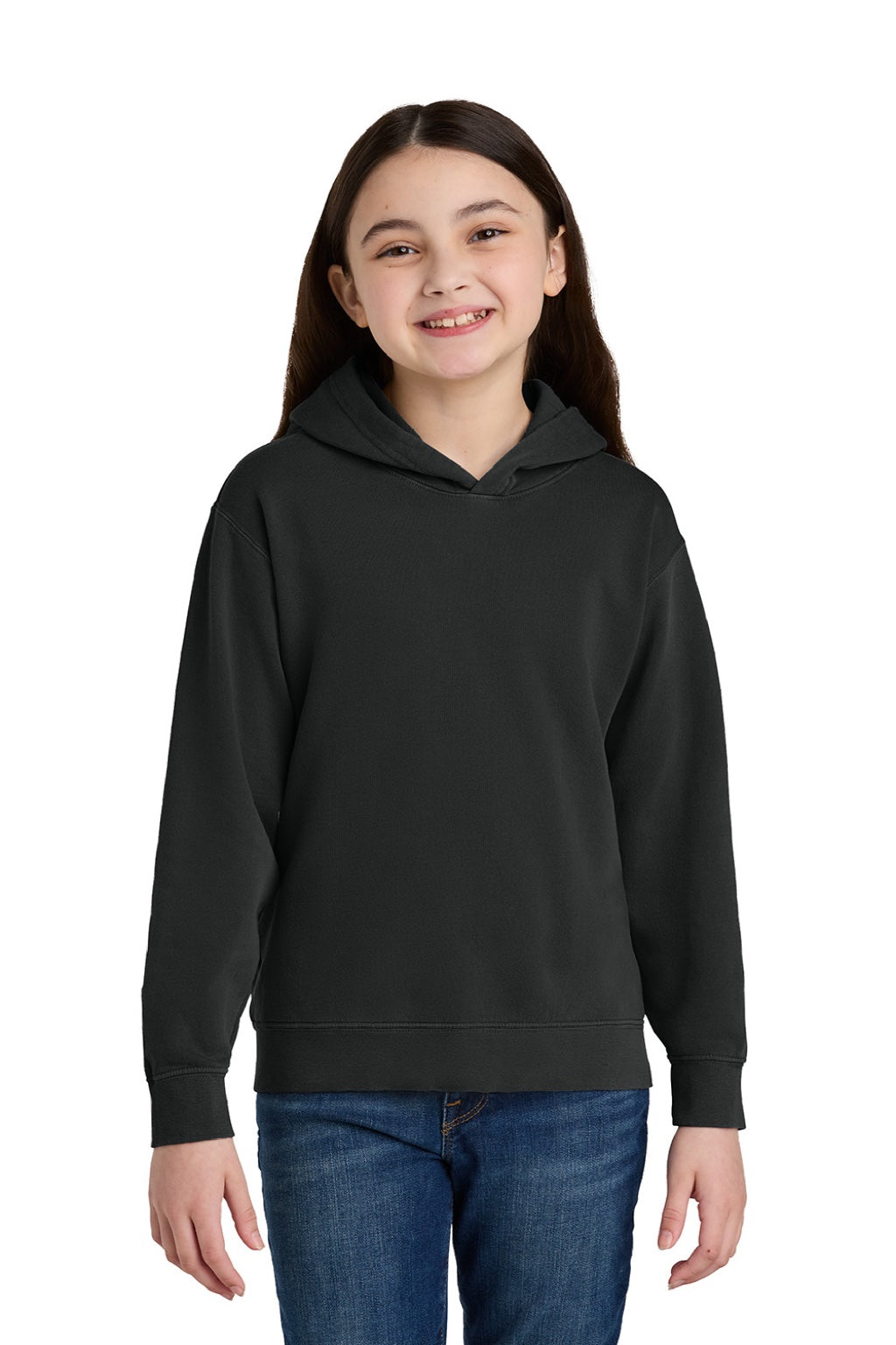 Comfort Colors 1467Y Youth Hooded Sweatshirt Hoodie Black Model Front