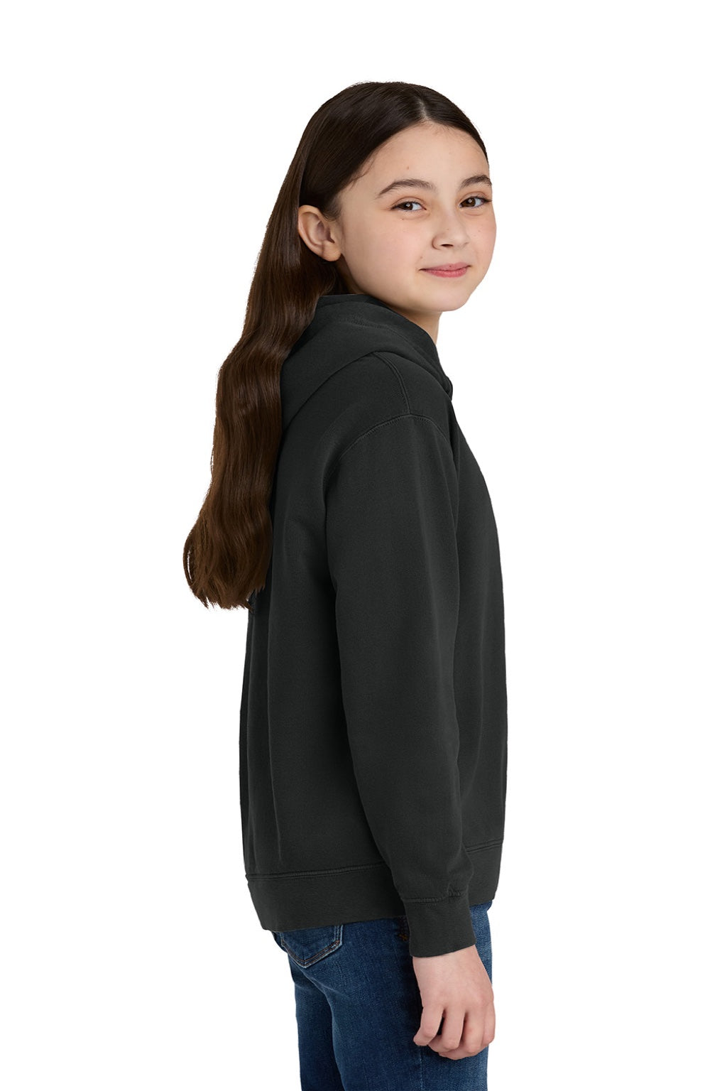 Comfort Colors 1467Y Youth Hooded Sweatshirt Hoodie Black Model Side