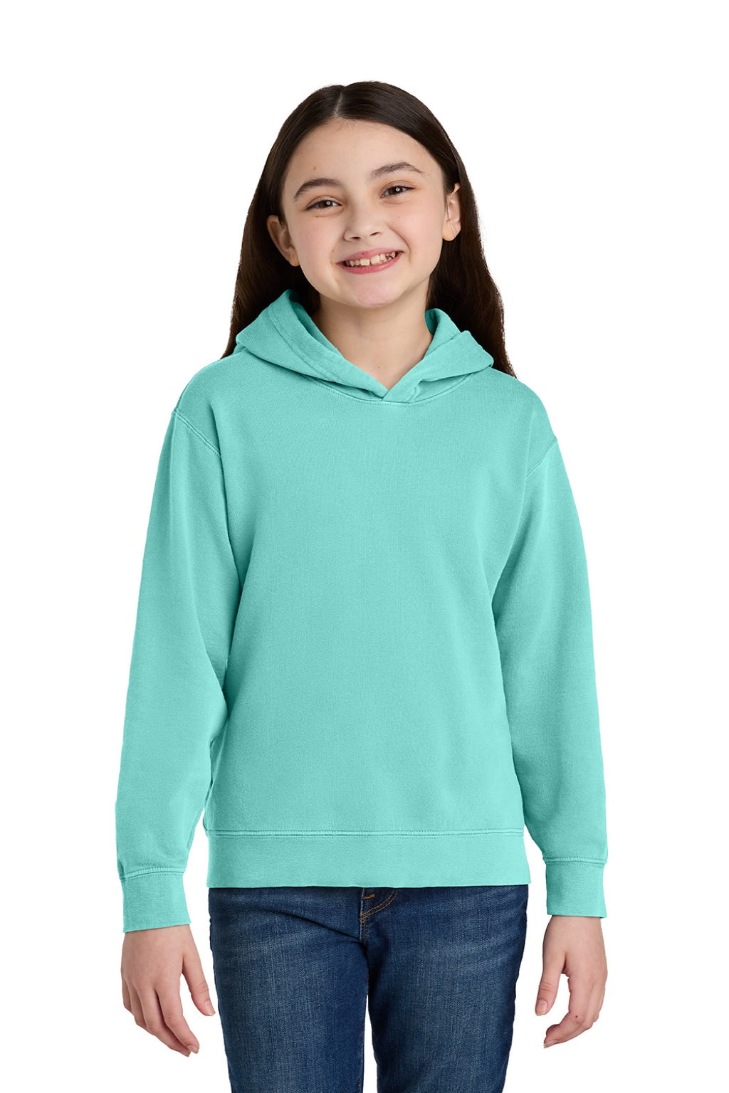 Comfort Colors 1467Y Youth Hooded Sweatshirt Hoodie Chalky Mint Model Front