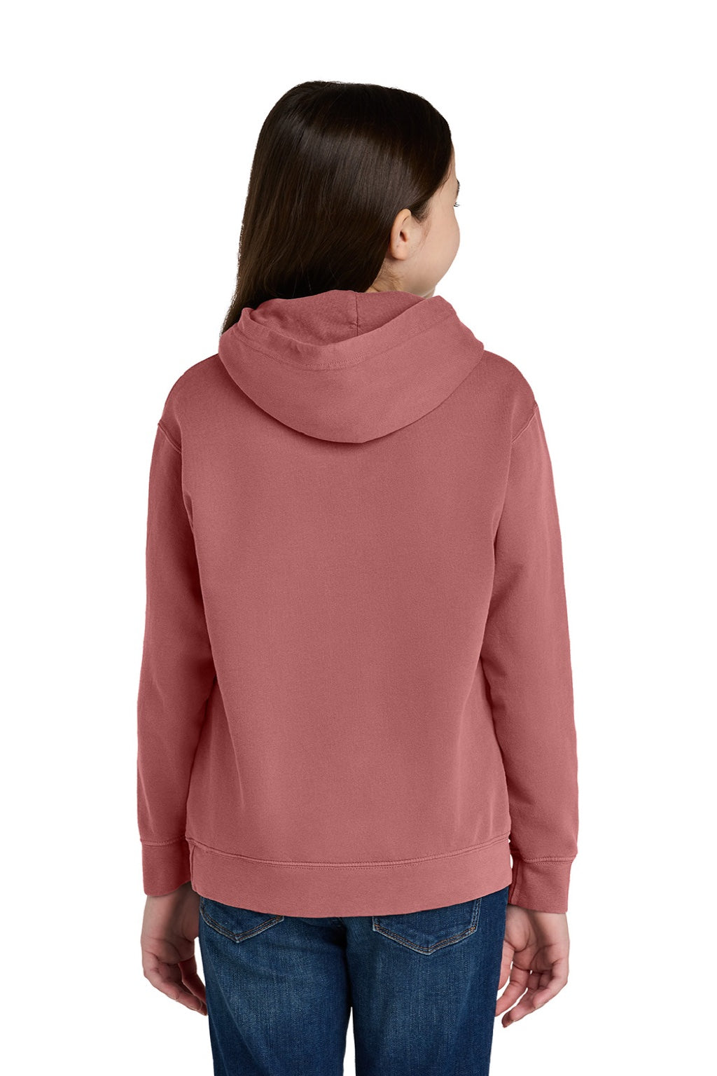 Comfort Colors 1467Y Youth Hooded Sweatshirt Hoodie Crimson Red Model Back