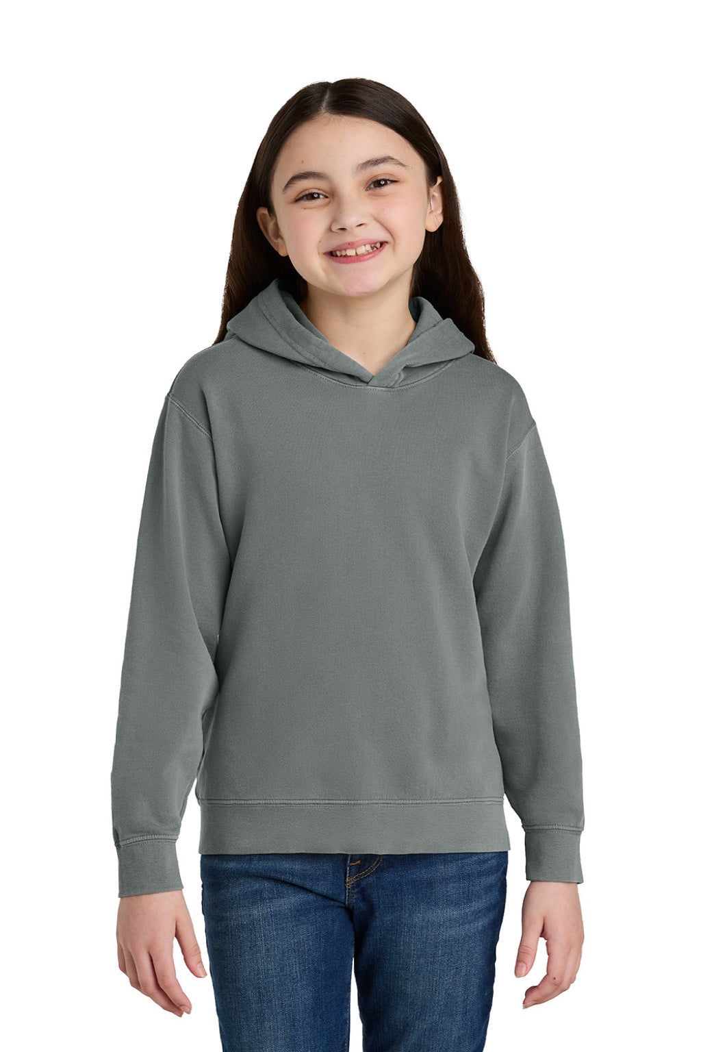 Comfort Colors 1467Y Youth Hooded Sweatshirt Hoodie Grey Model Front