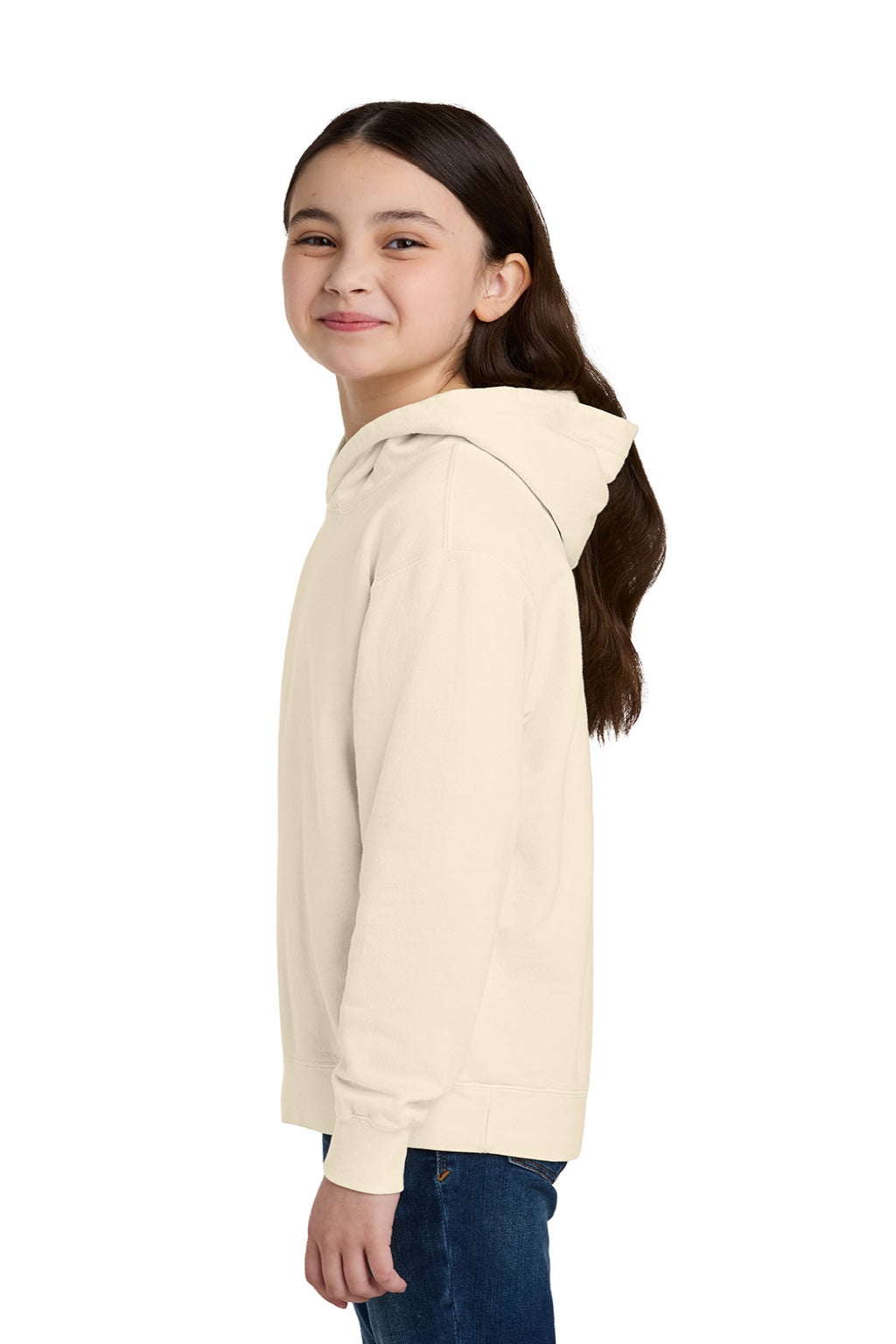 Comfort Colors 1467Y Youth Hooded Sweatshirt Hoodie Ivory Model Side