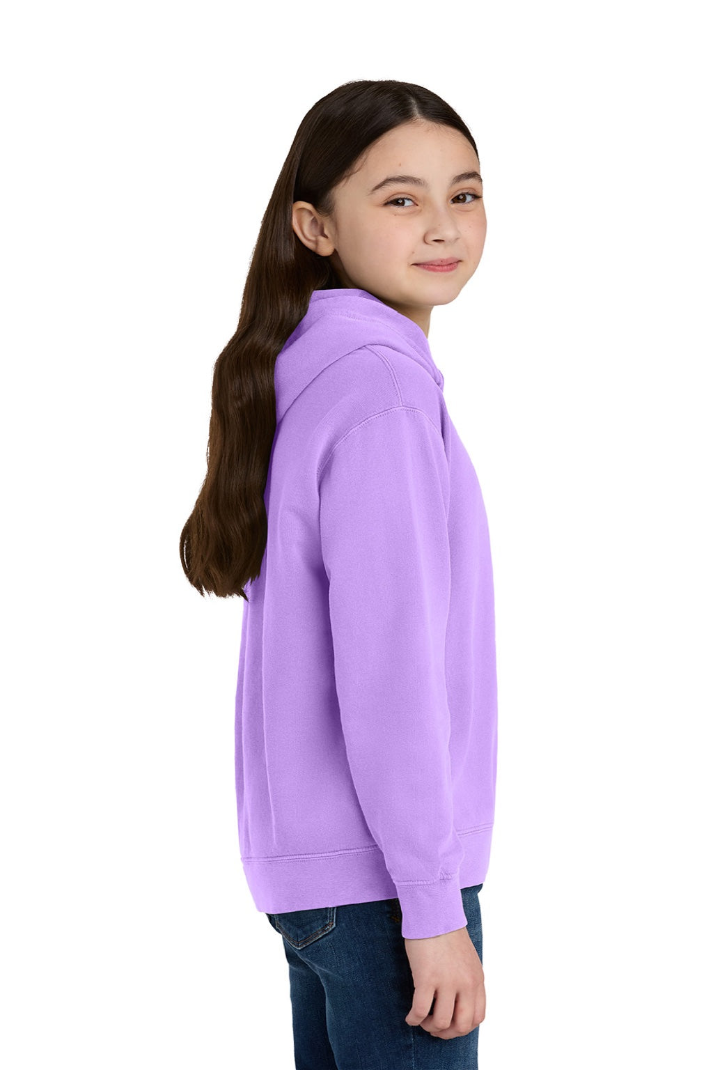 Comfort Colors 1467Y Youth Hooded Sweatshirt Hoodie Neon Violet Purple Model Side