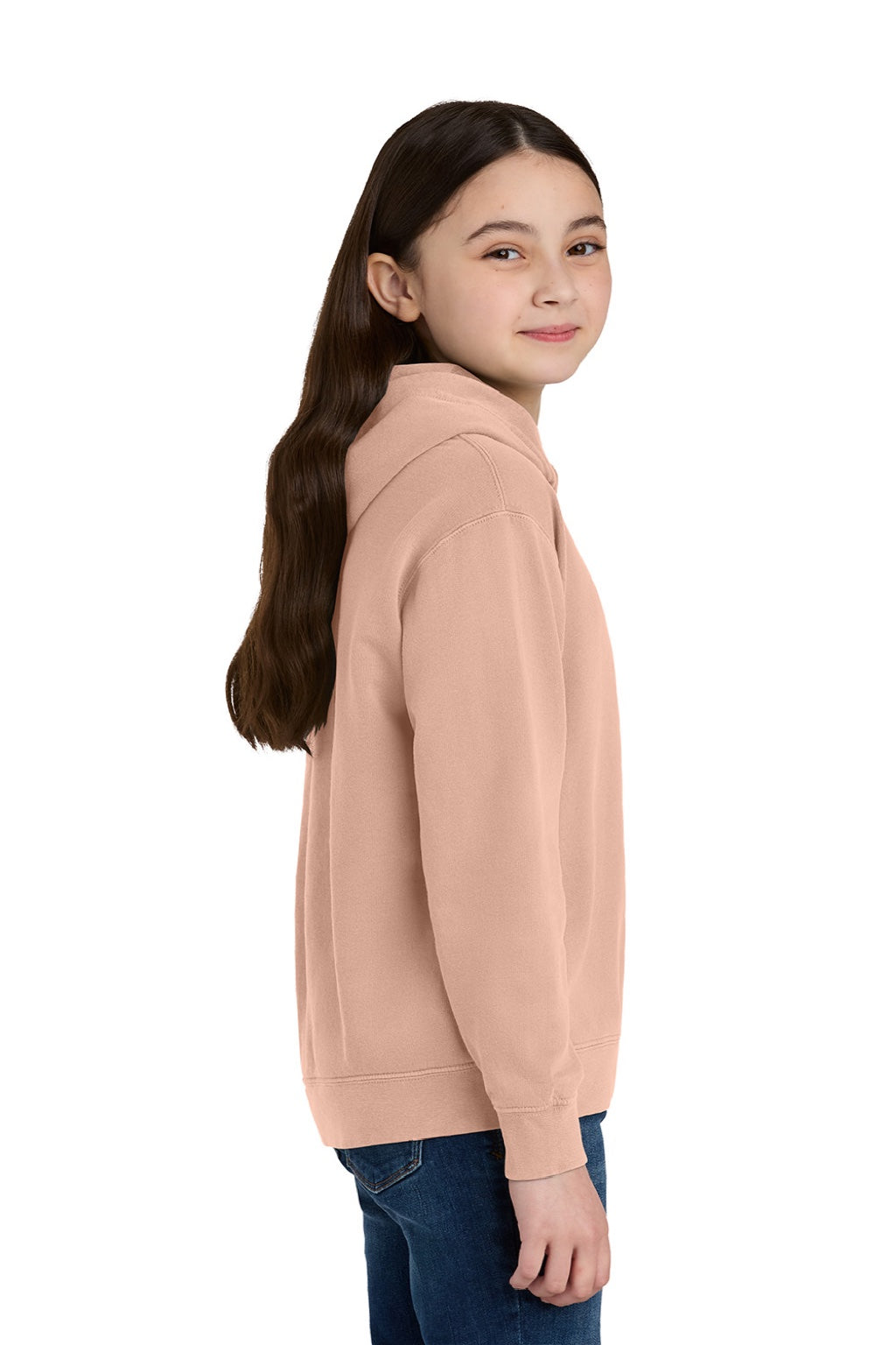 Comfort Colors 1467Y Youth Hooded Sweatshirt Hoodie Peachy Model Side