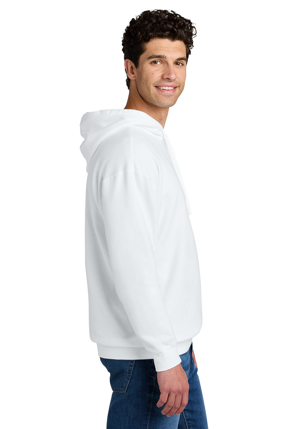 Comfort Colors 1467 Mens Garment Dyed Fleece Hooded Sweatshirt Hoodie White Model Side
