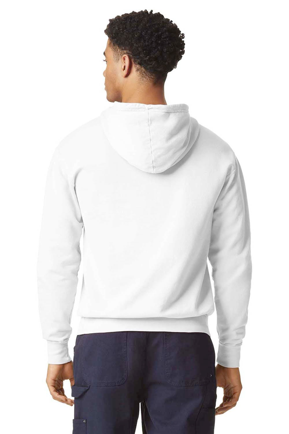 Comfort Colors 1467 Mens Garment Dyed Fleece Hooded Sweatshirt Hoodie White Model Back
