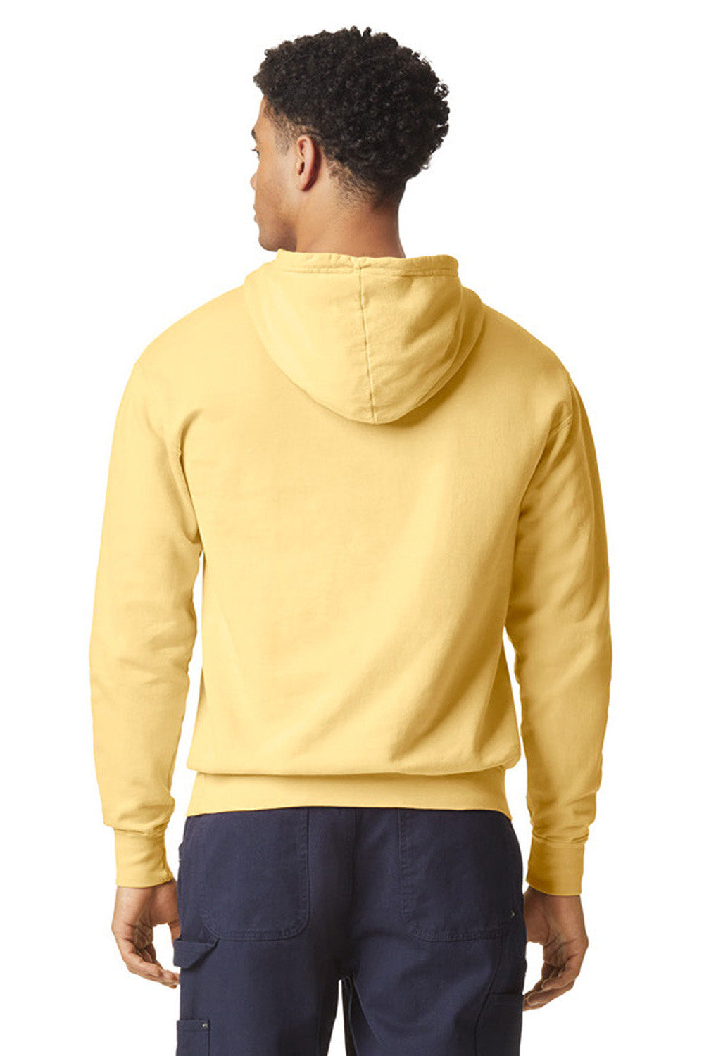 Comfort Colors 1467 Mens Garment Dyed Fleece Hooded Sweatshirt Hoodie Butter Yellow Model Back