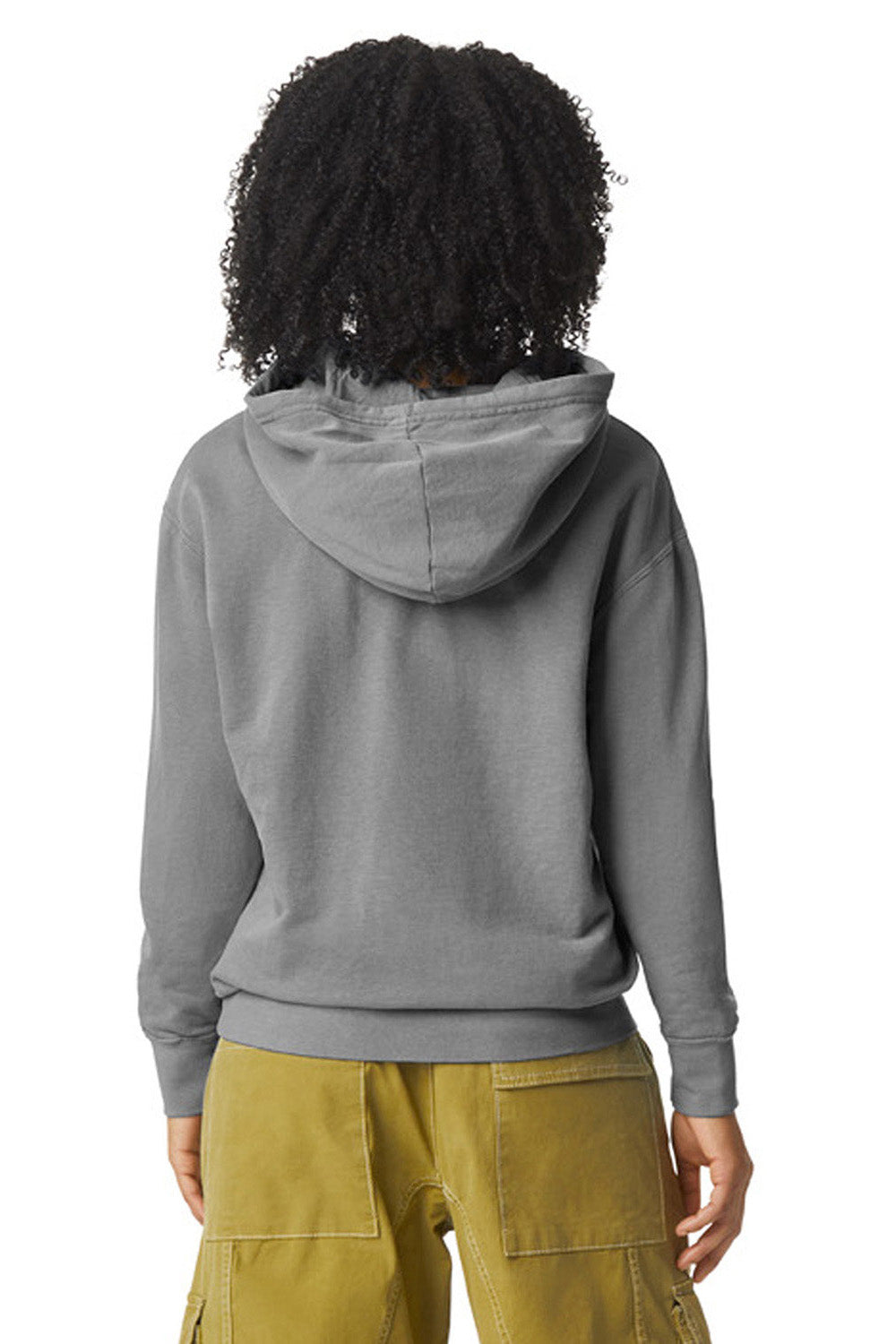 Comfort Colors 1467 Mens Garment Dyed Fleece Hooded Sweatshirt Hoodie Grey Model Back