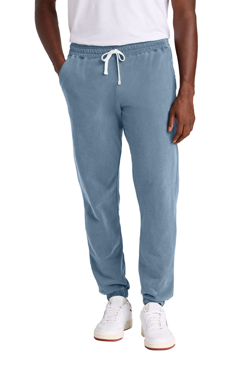 Comfort Colors 1469 Mens Garment Dyed Fleece Sweatpants w/ Pockets Blue Jean Model Front