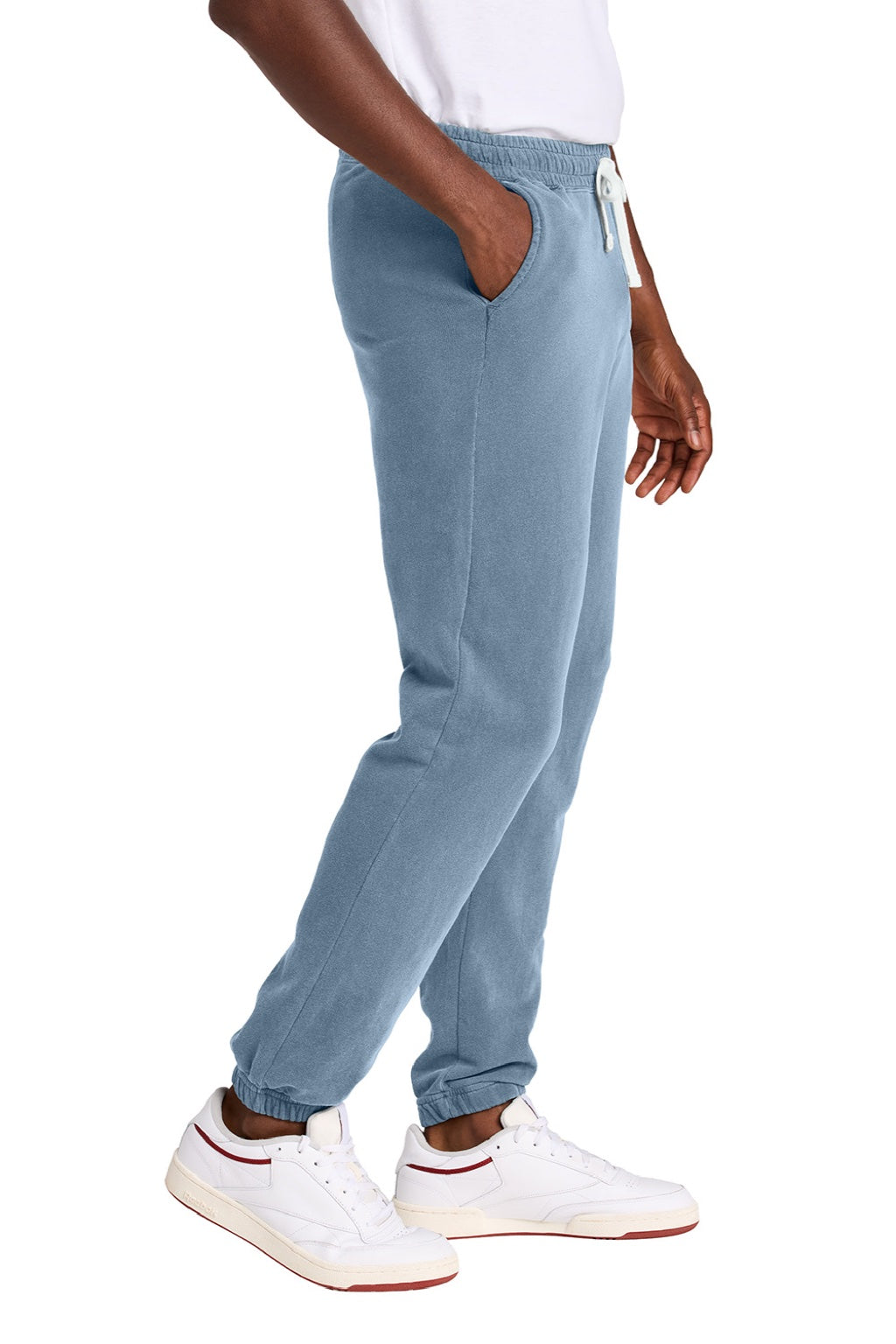 Comfort Colors 1469 Mens Garment Dyed Fleece Sweatpants w/ Pockets Blue Jean Model Side