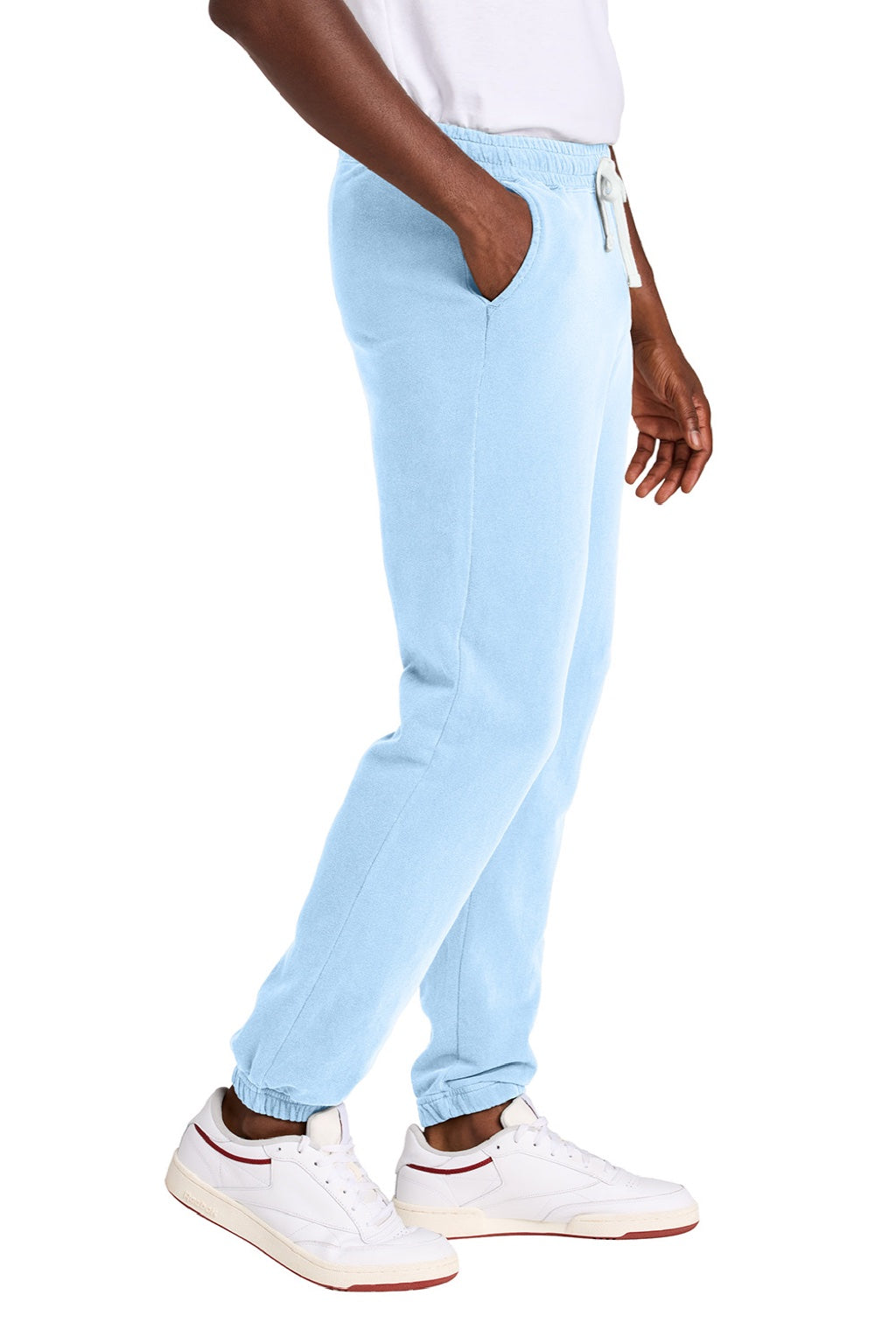 Comfort Colors 1469 Mens Garment Dyed Fleece Sweatpants w/ Pockets Hydrangea Blue Model Side