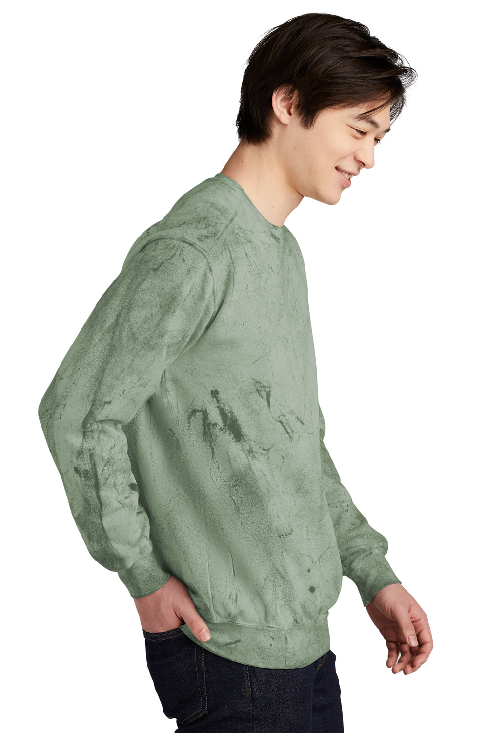 Comfort Colors 1545 Mens Color Blast Crewneck Sweatshirt Fern Green Model Side