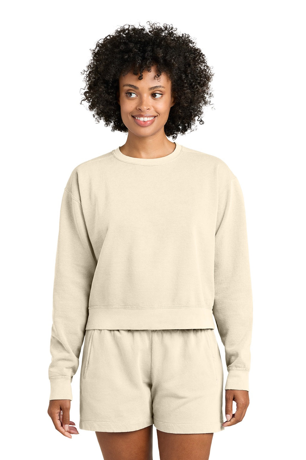 Comfort Colors 1566L Womens Crewneck Sweatshirt Ivory Model Front