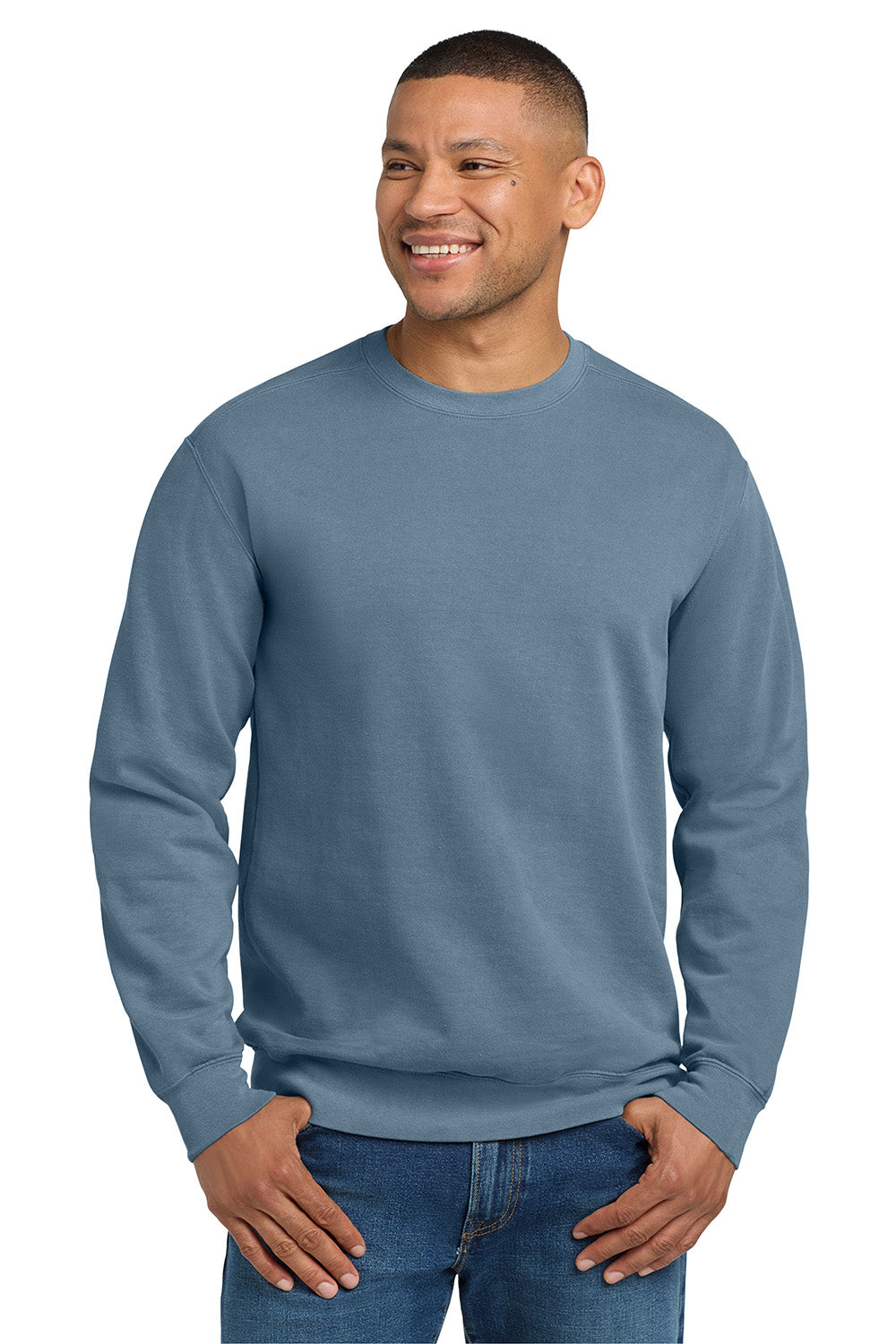 Comfort Colors 1566 Mens Crewneck Sweatshirt Blue Jean Model Front