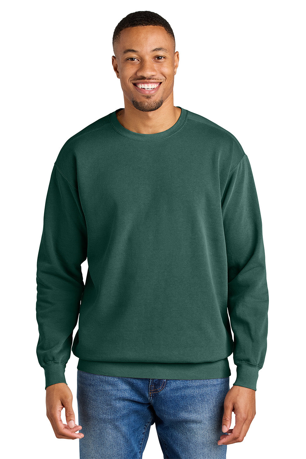 Comfort Colors 1566 Mens Crewneck Sweatshirt Blue Spruce Model Front