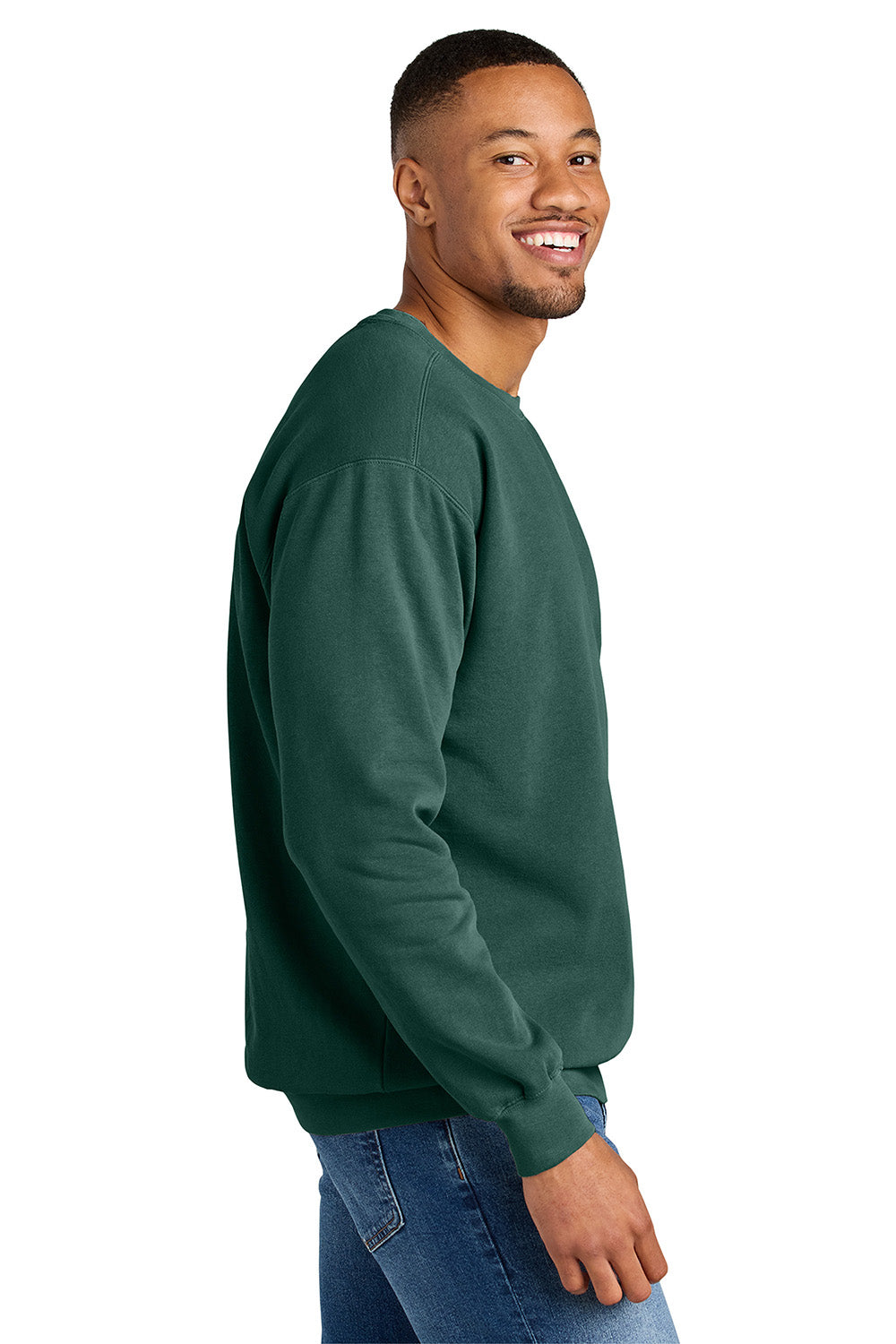 Comfort Colors 1566 Mens Crewneck Sweatshirt Blue Spruce Model Side