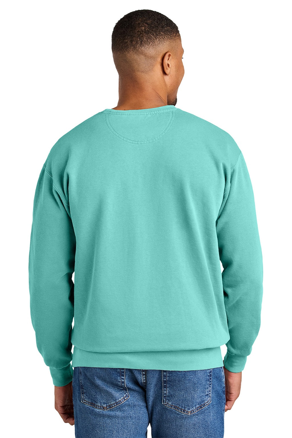 Comfort Colors 1566 Mens Crewneck Sweatshirt Chalky Mint Green Model Back
