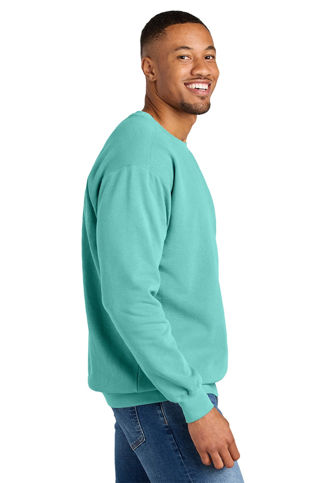 Comfort Colors 1566 Mens Crewneck Sweatshirt Chalky Mint Green Model Side