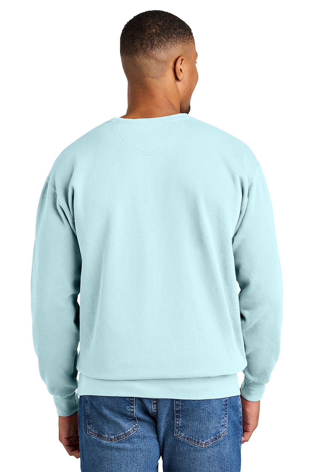 Comfort Colors 1566 Mens Crewneck Sweatshirt Chambray Blue Model Back