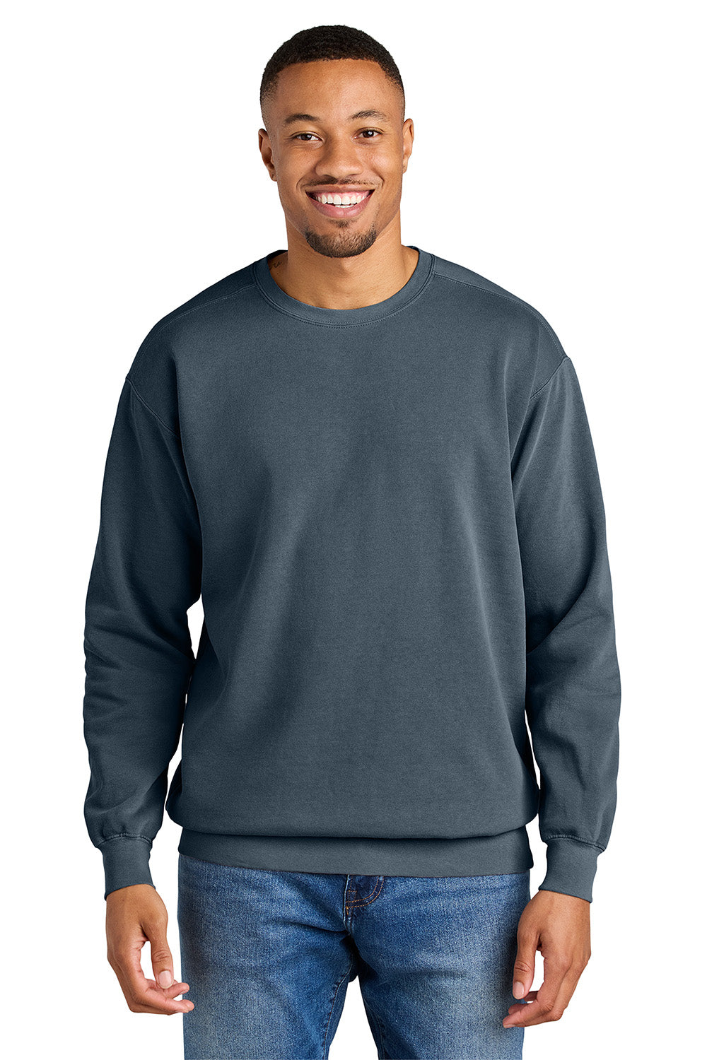 Comfort Colors 1566 Mens Crewneck Sweatshirt Denim Blue Model Front