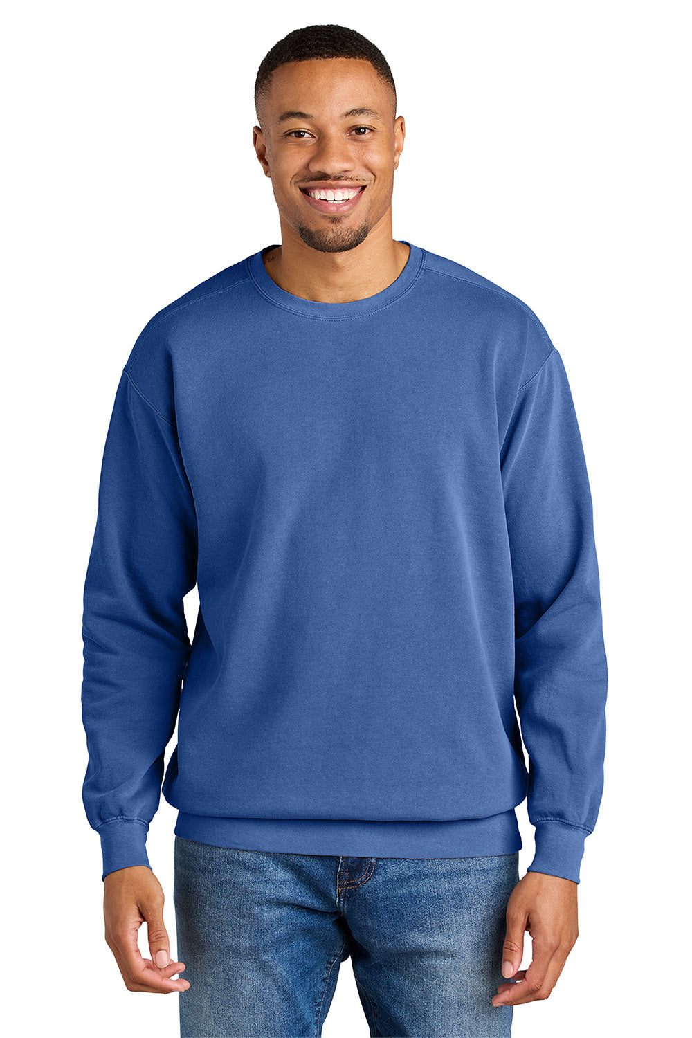 Comfort Colors 1566 Mens Crewneck Sweatshirt Flo Blue Model Front