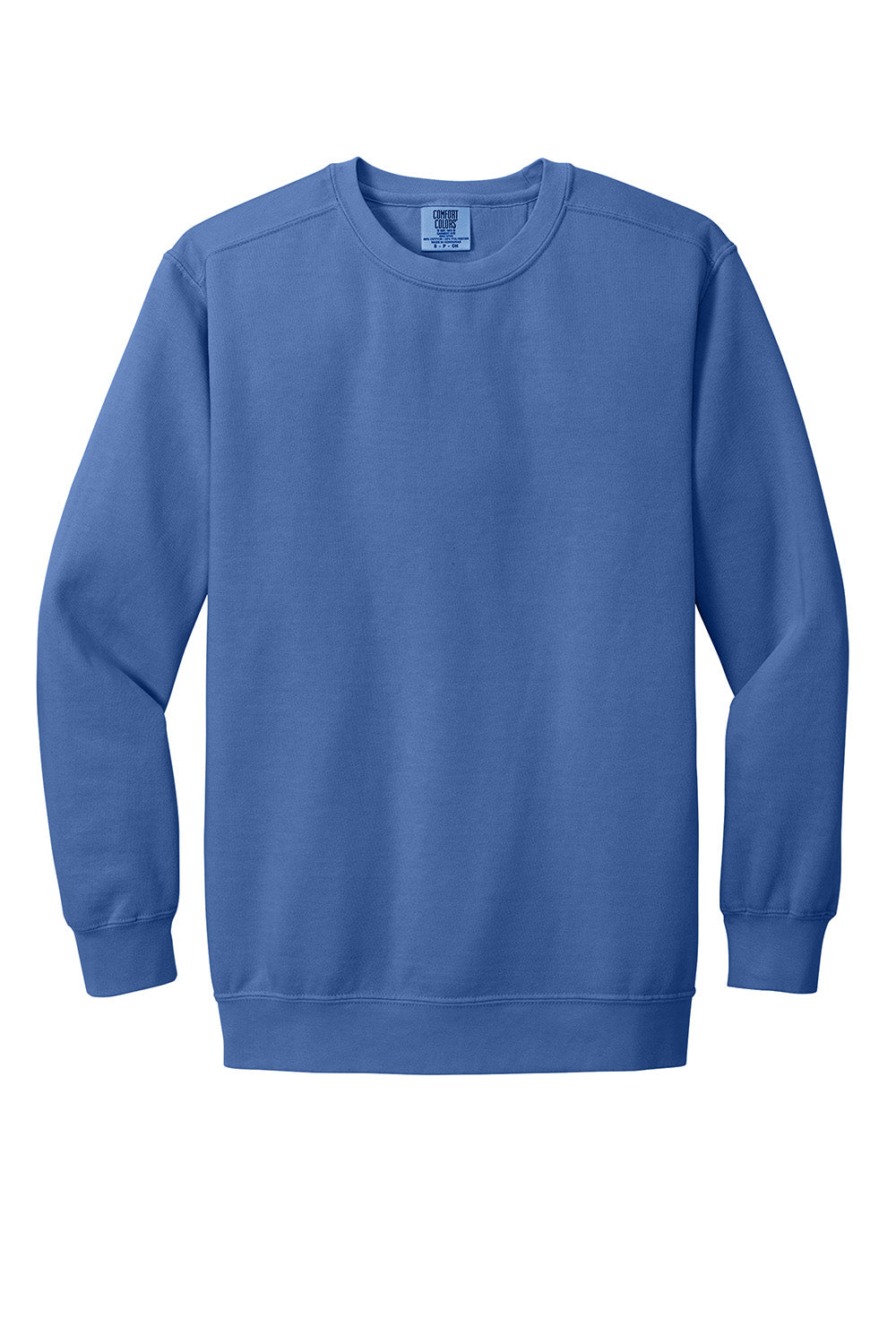 Comfort Colors 1566 Mens Crewneck Sweatshirt Flo Blue Flat Front