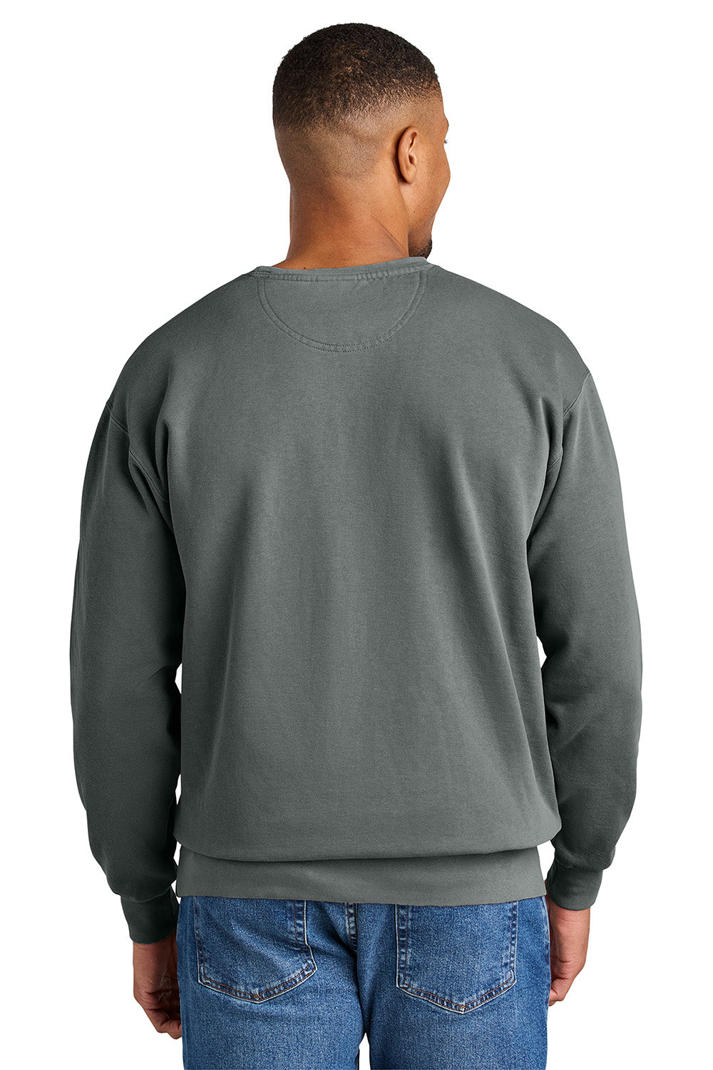 Comfort Colors 1566 Mens Crewneck Sweatshirt Grey Model Back
