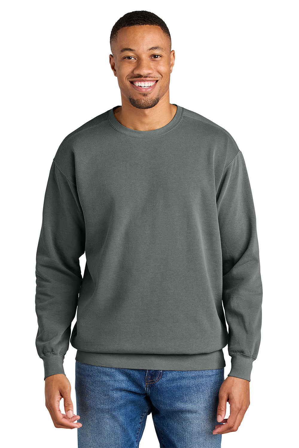 Comfort Colors 1566 Mens Crewneck Sweatshirt Grey Model Front