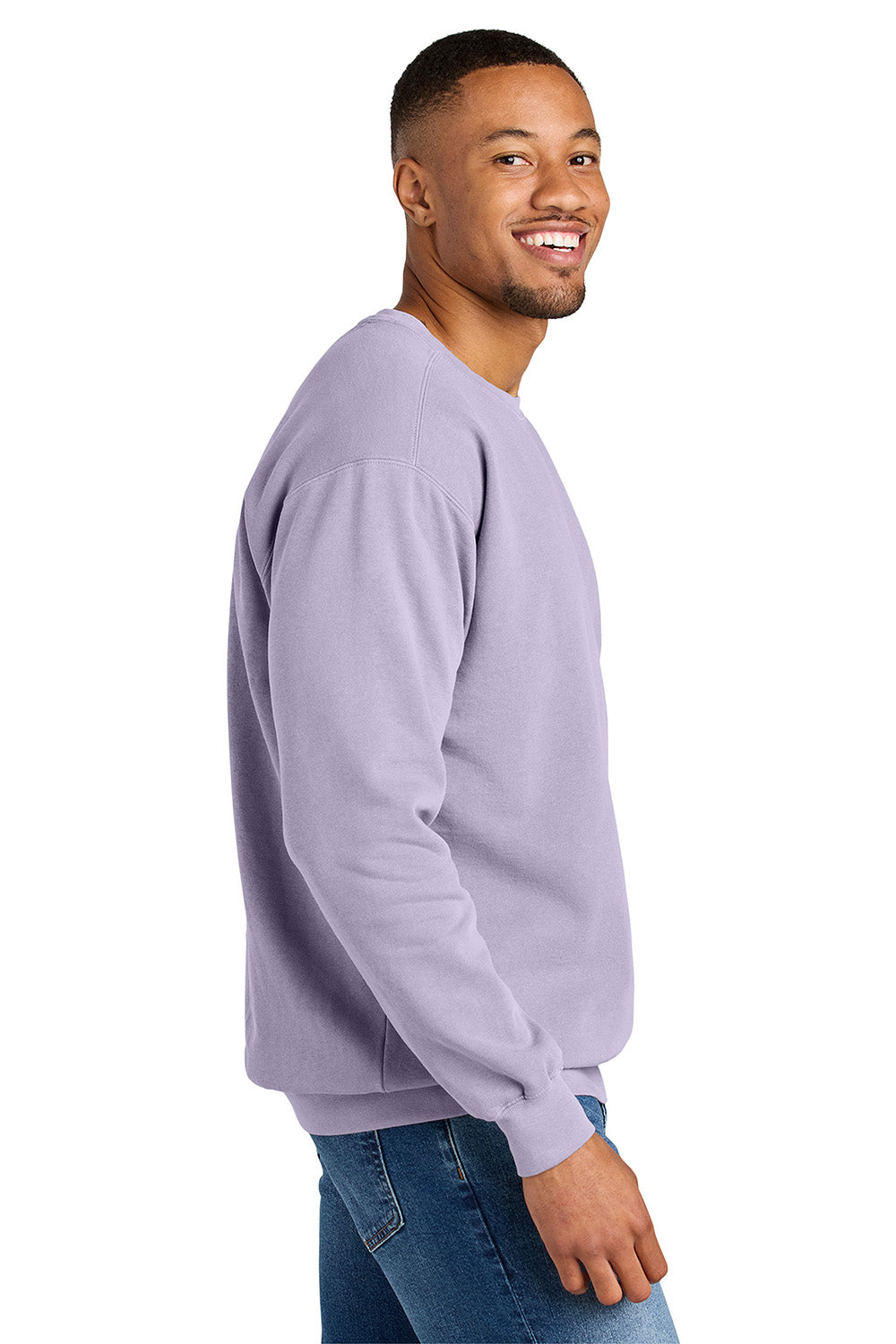 Comfort Colors 1566 Mens Crewneck Sweatshirt Orchid Purple Model Side