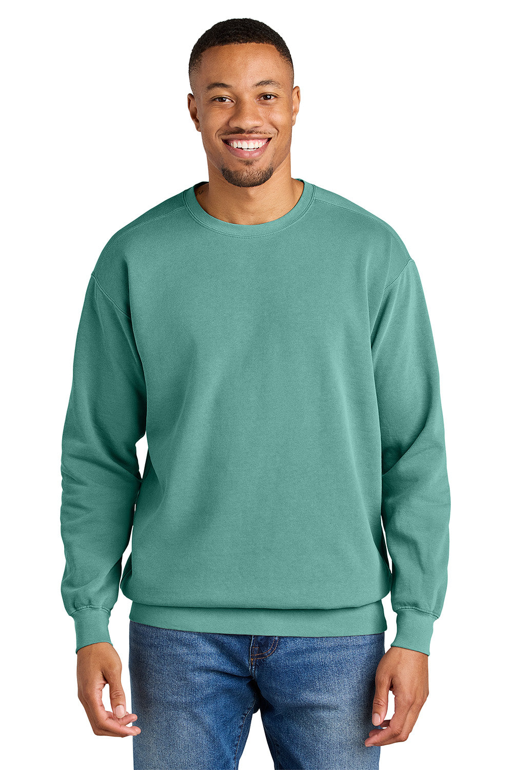 Comfort Colors 1566 Mens Crewneck Sweatshirt Seafoam Green Model Front