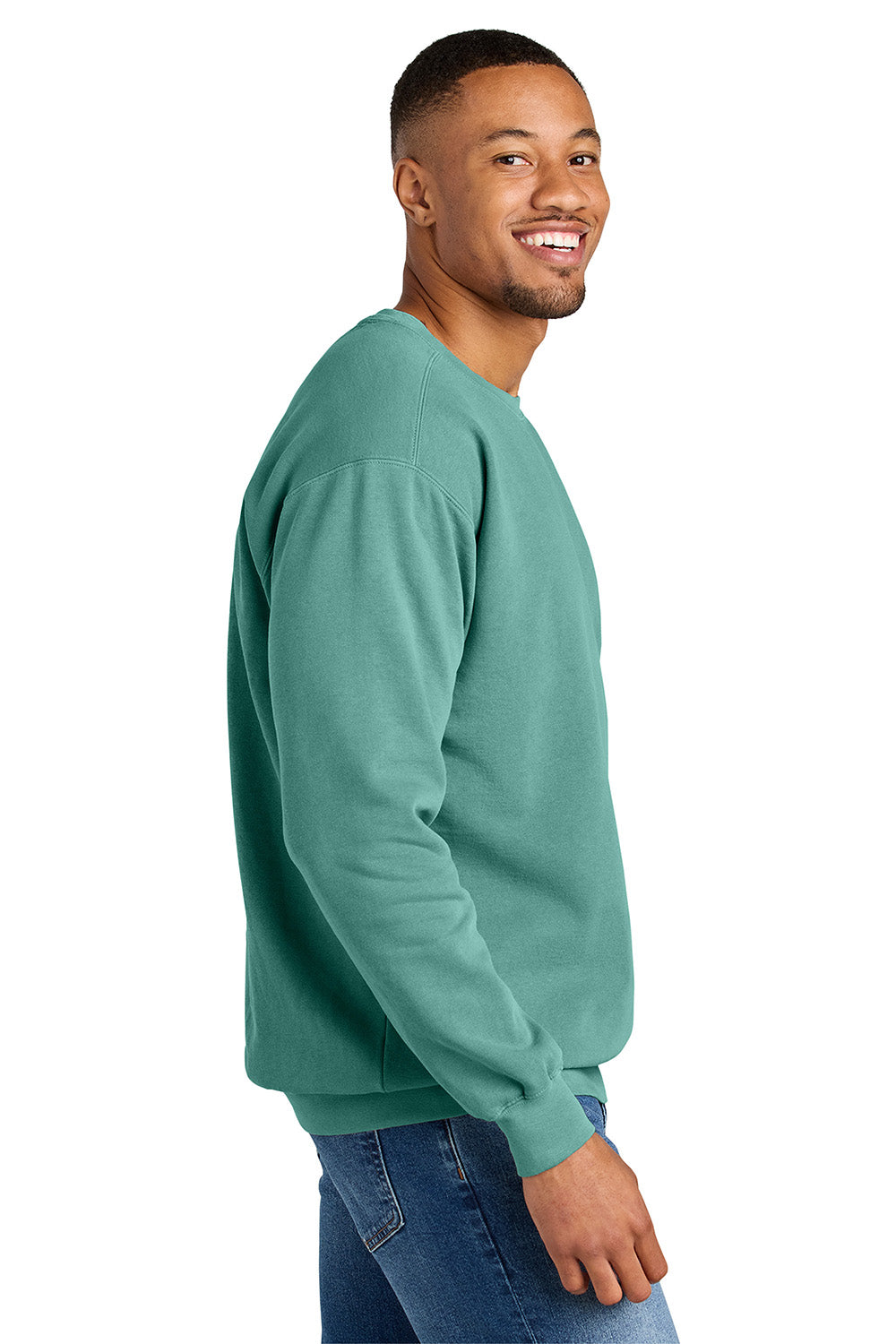 Comfort Colors 1566 Mens Crewneck Sweatshirt Seafoam Green Model Side
