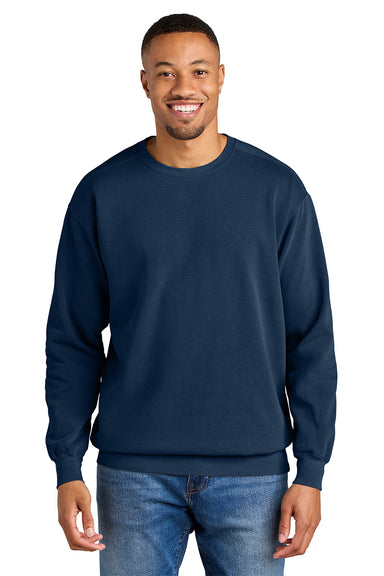 Comfort Colors 1566 Mens Crewneck Sweatshirt True Navy Blue Model Front