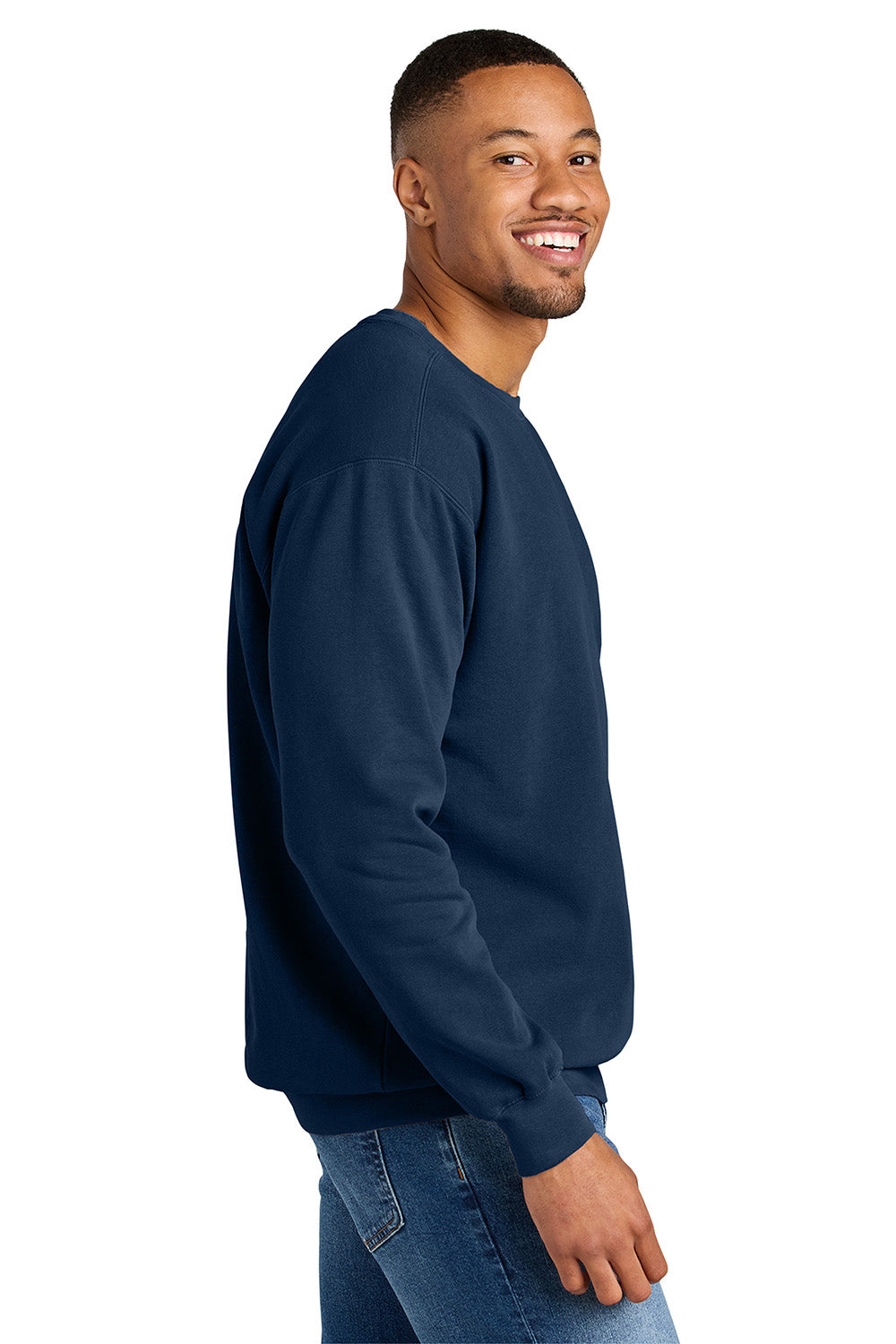 Comfort Colors 1566 Mens Crewneck Sweatshirt True Navy Blue Model Side