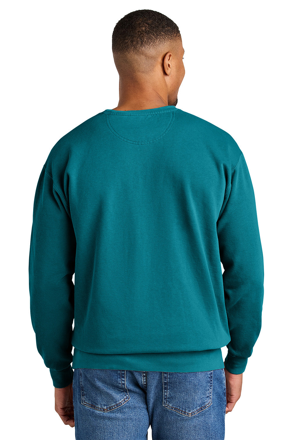 Comfort Colors 1566 Mens Crewneck Sweatshirt Topaz Blue Model Back