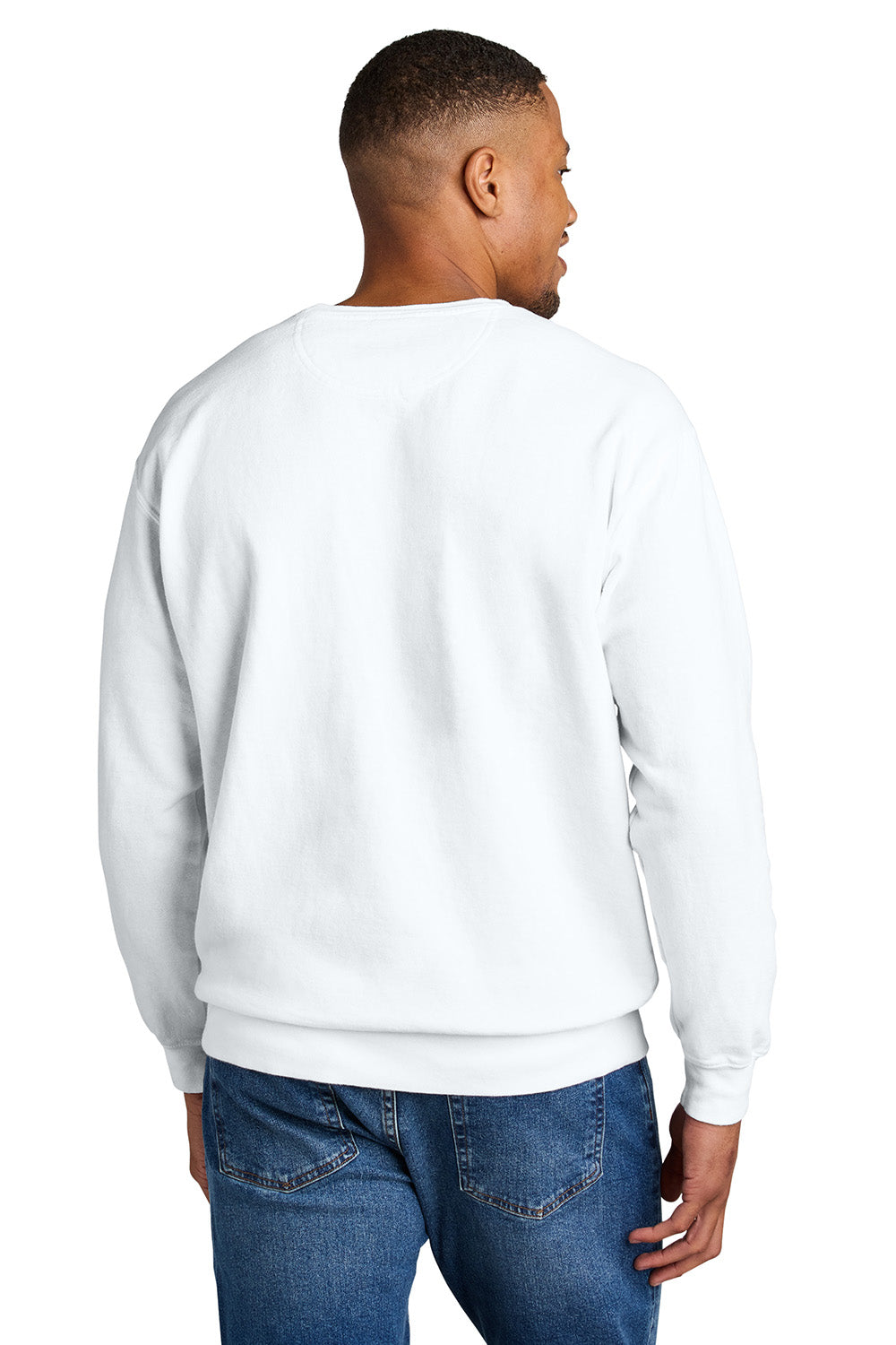 Comfort Colors 1566 Mens Crewneck Sweatshirt White Model Back