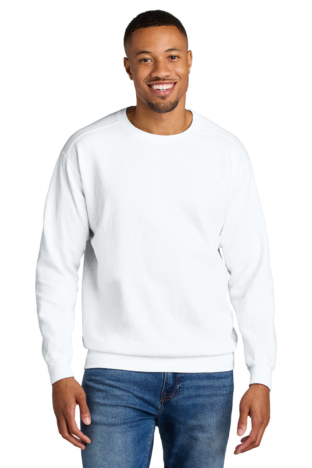 Comfort Colors 1566 Mens Crewneck Sweatshirt White Model Front