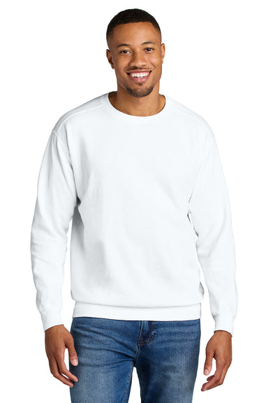Comfort Colors 1566 Mens Crewneck Sweatshirt White Model Front