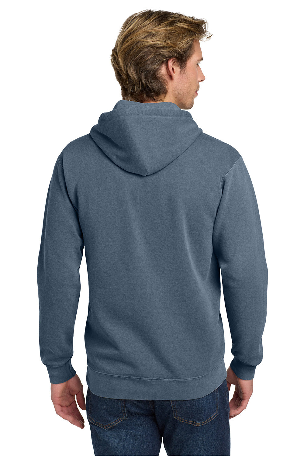Comfort Colors 1567 Mens Hooded Sweatshirt Hoodie w/ Pouch Pocket Blue Jean Model Back