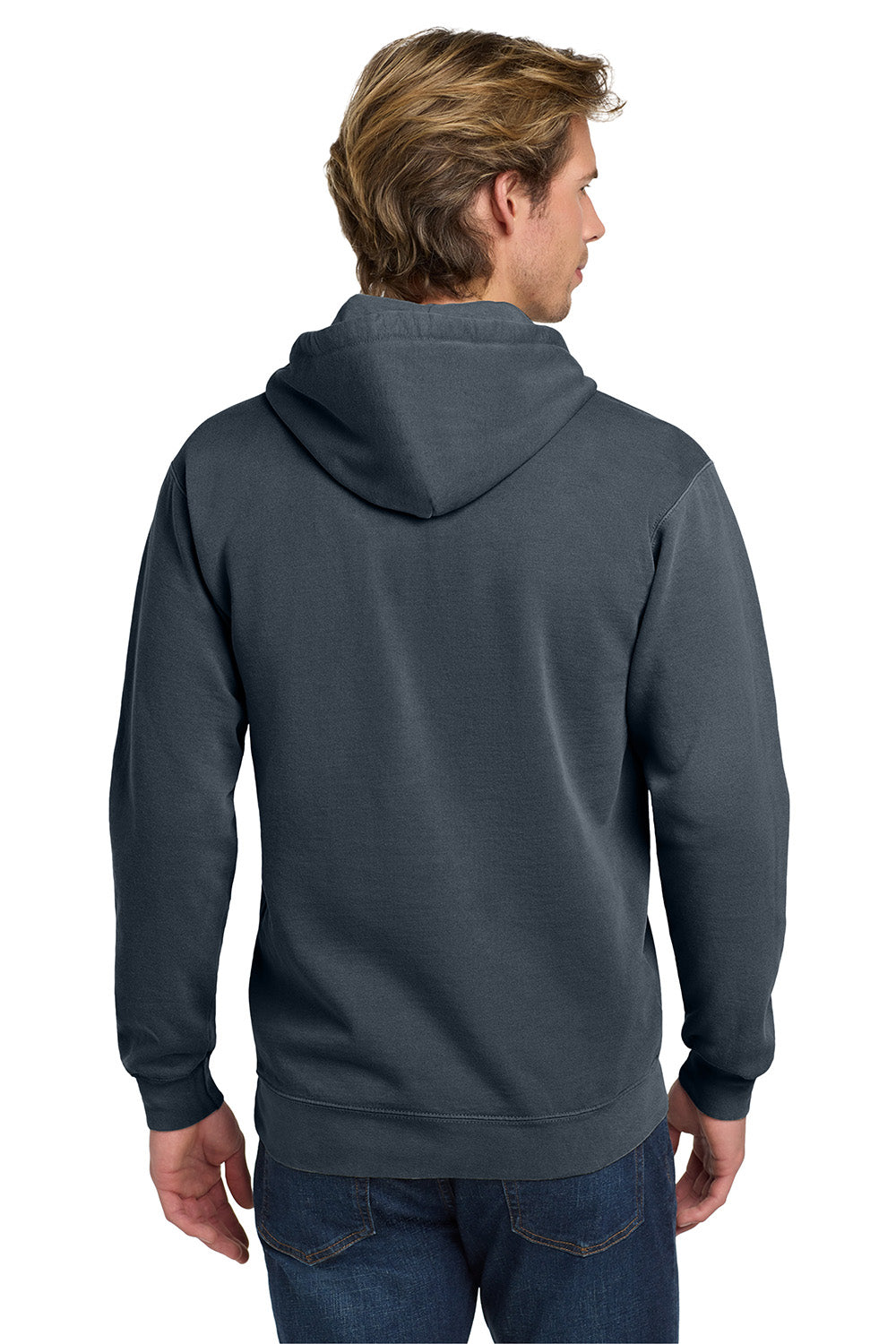 Comfort Colors 1567 Mens Hooded Sweatshirt Hoodie w/ Pouch Pocket Denim Blue Model Back