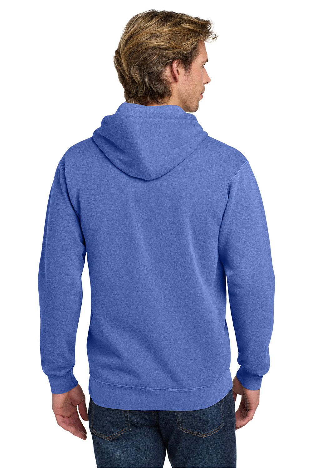 Comfort Colors 1567 Mens Hooded Sweatshirt Hoodie w/ Pouch Pocket Flo Blue Model Back