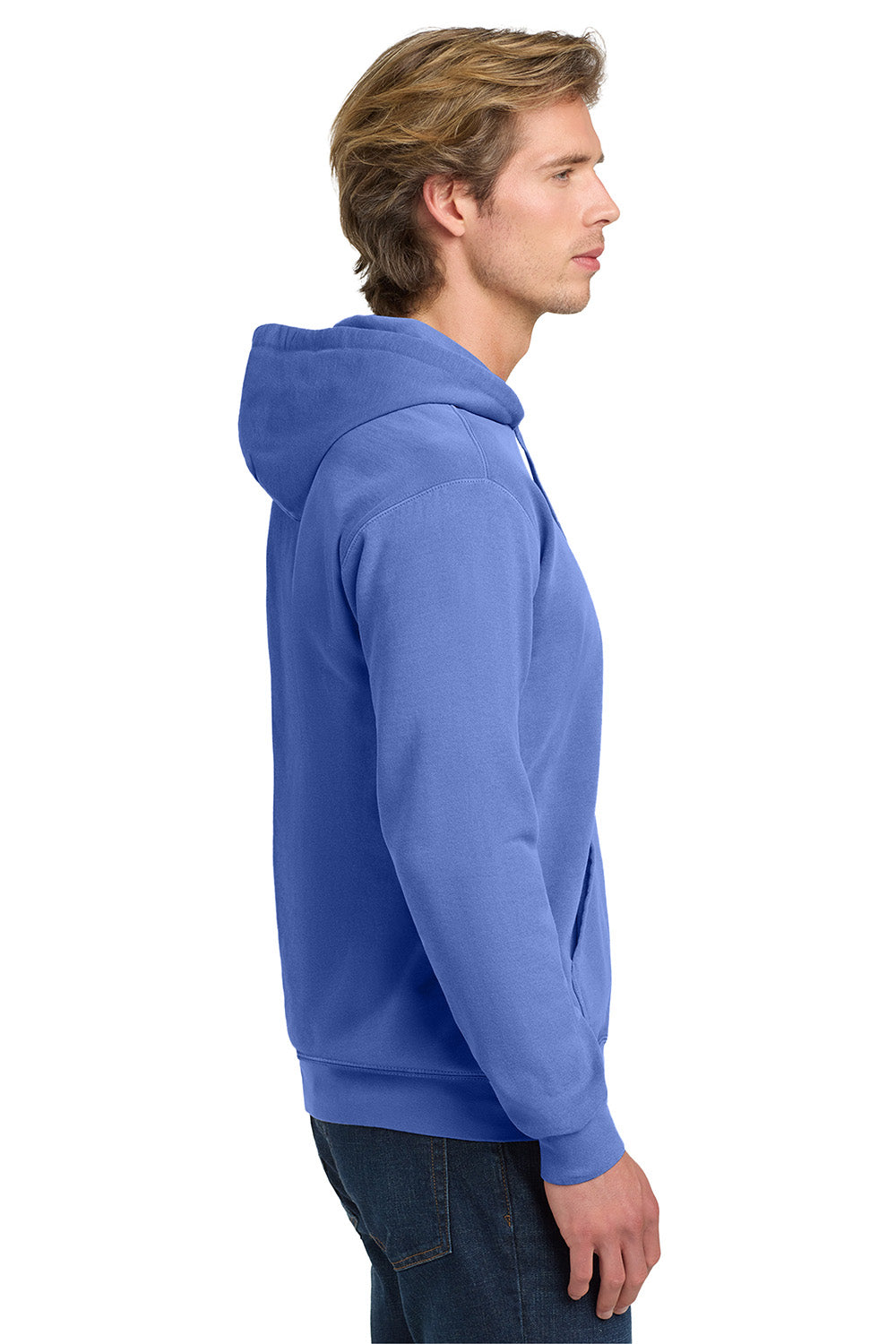 Comfort Colors 1567 Mens Hooded Sweatshirt Hoodie w/ Pouch Pocket Flo Blue Model Side