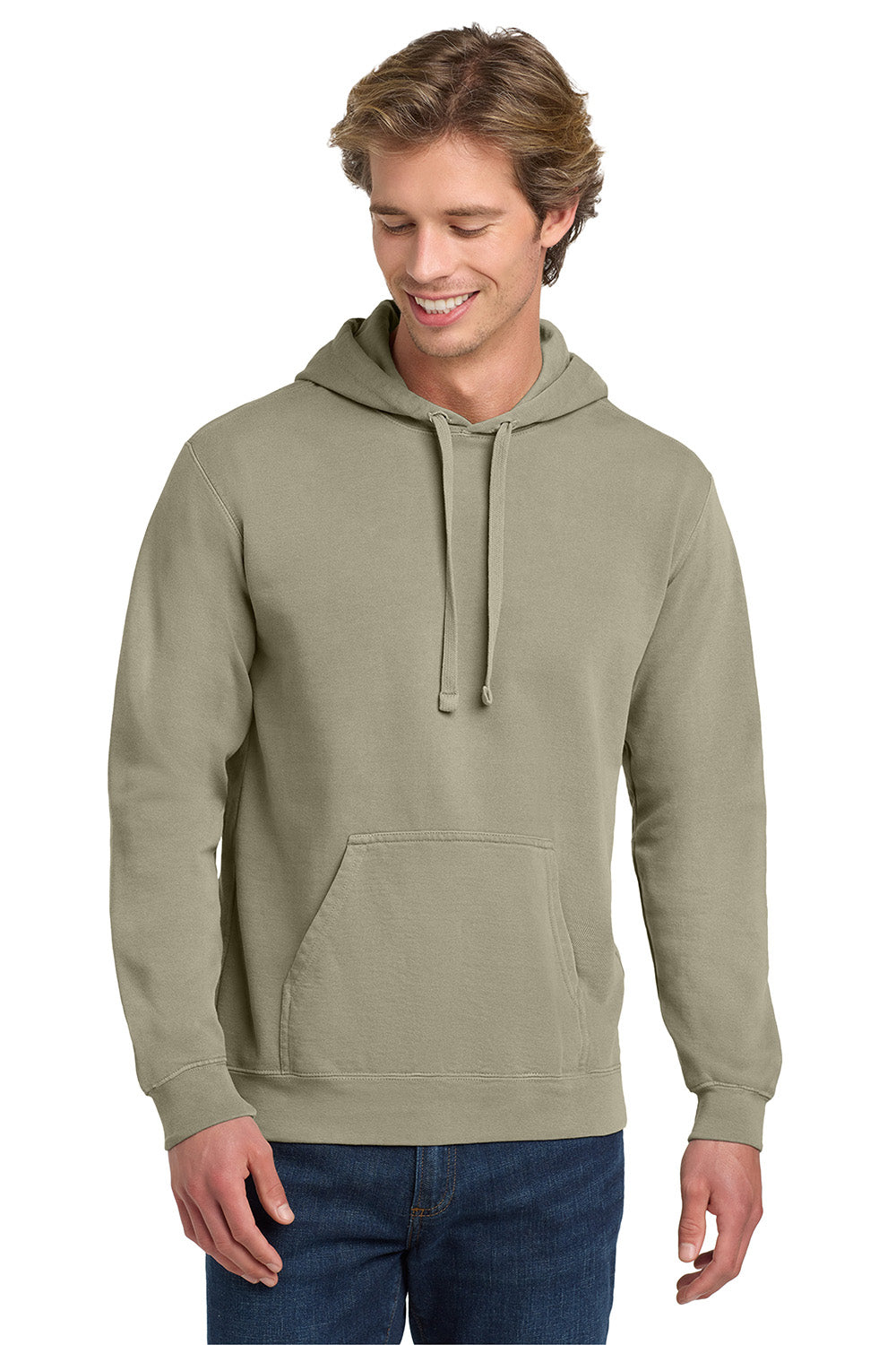 Comfort Colors 1567 Mens Hooded Sweatshirt Hoodie w/ Pouch Pocket Grey Model Front