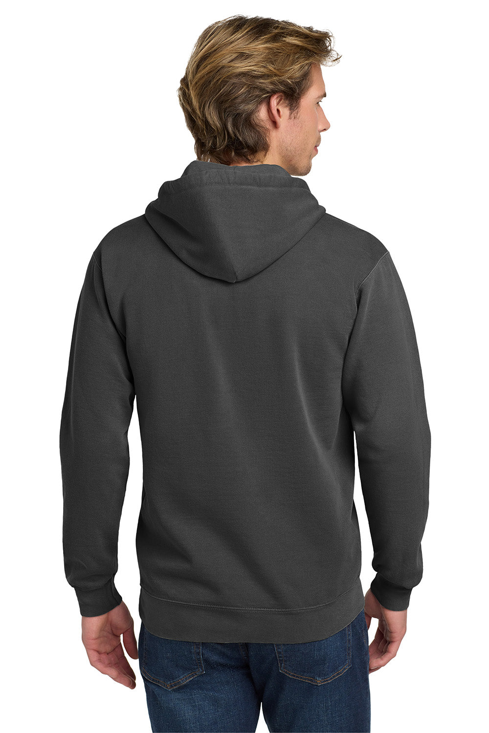Comfort Colors 1567 Mens Hooded Sweatshirt Hoodie w/ Pouch Pocket Pepper Grey Model Back