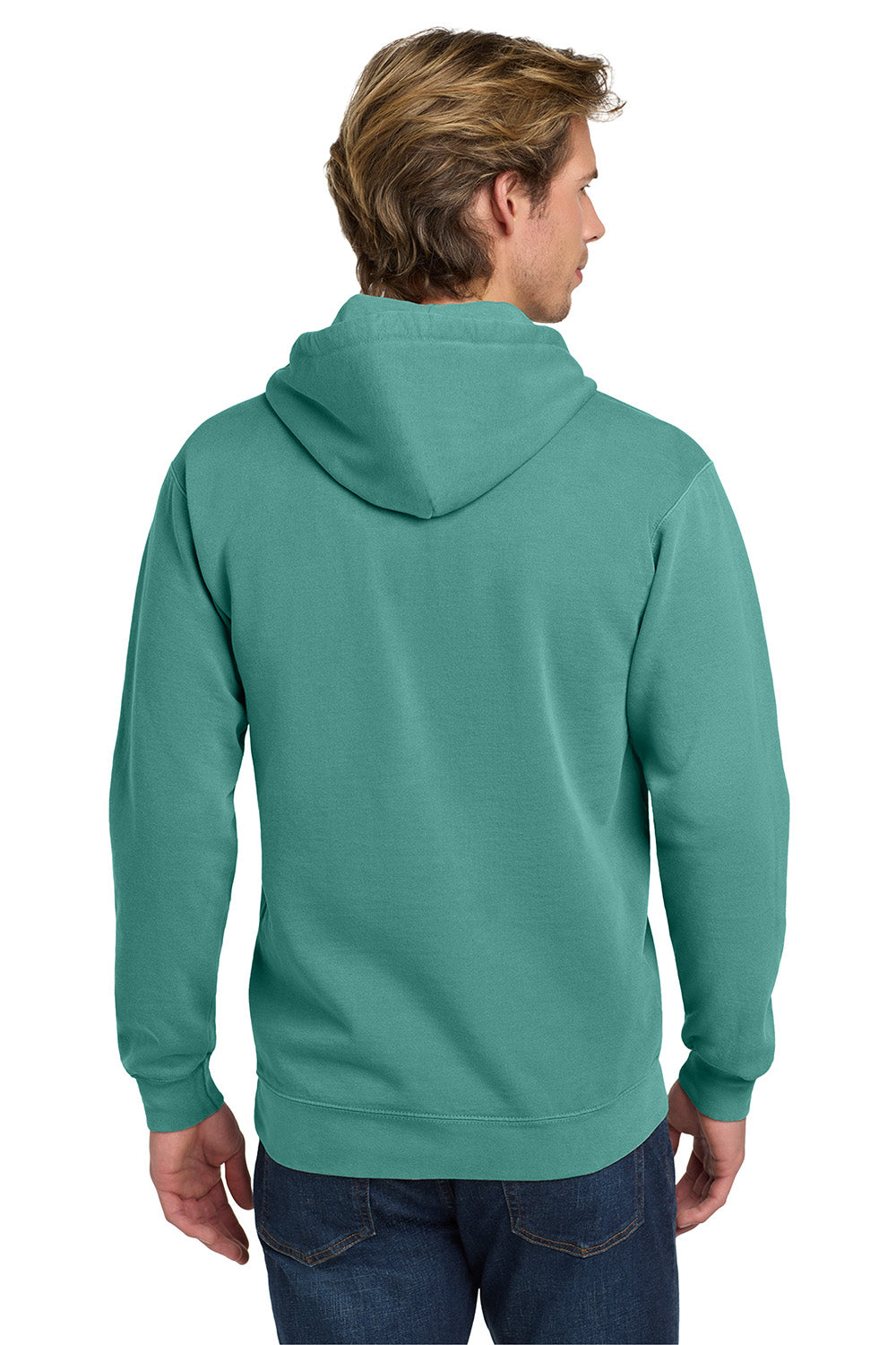 Comfort Colors 1567 Mens Hooded Sweatshirt Hoodie w/ Pouch Pocket Seafoam Green Model Back