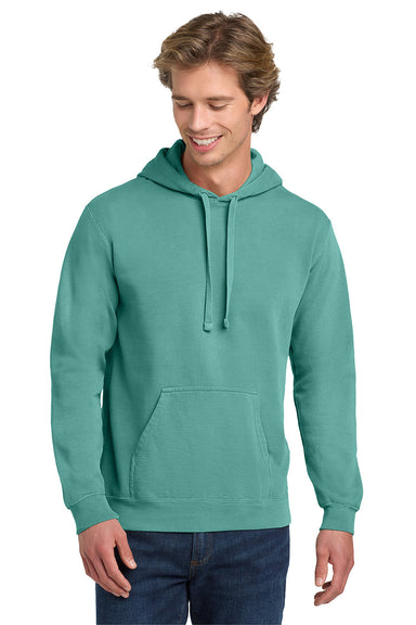 Comfort Colors 1567 Mens Hooded Sweatshirt Hoodie w/ Pouch Pocket Seafoam Green Model Front