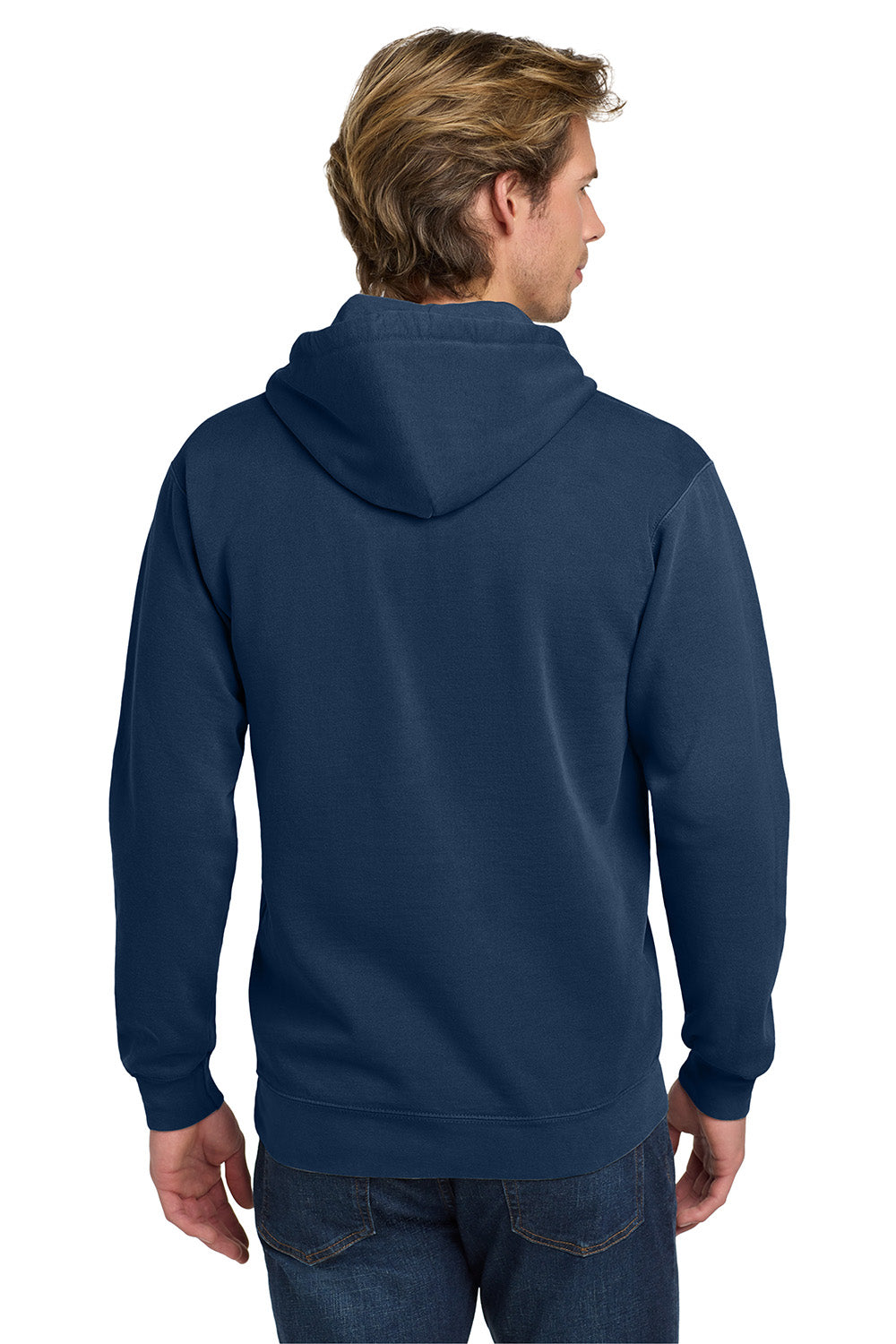 Comfort Colors 1567 Mens Hooded Sweatshirt Hoodie w/ Pouch Pocket True Navy Blue Model Back