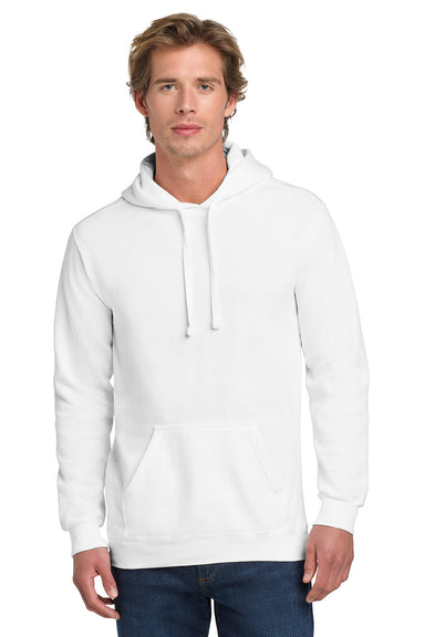 Comfort Colors 1567 Mens Hooded Sweatshirt Hoodie w/ Pouch Pocket White Model Front