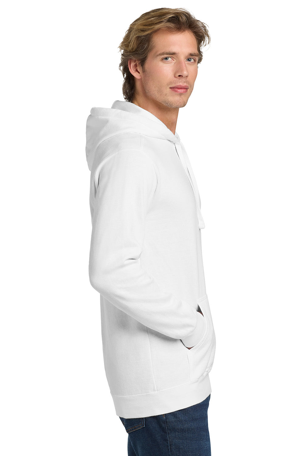 Comfort Colors 1567 Mens Hooded Sweatshirt Hoodie w/ Pouch Pocket White Model Side